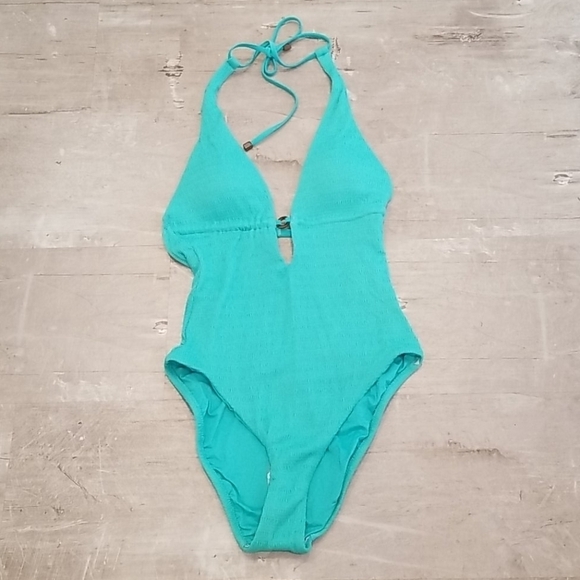 💕TRINA TURK💕 Cabana Plunge One Piece Swimsuit ~ Lagoon Blue 10 NWT - Picture 6 of 10
